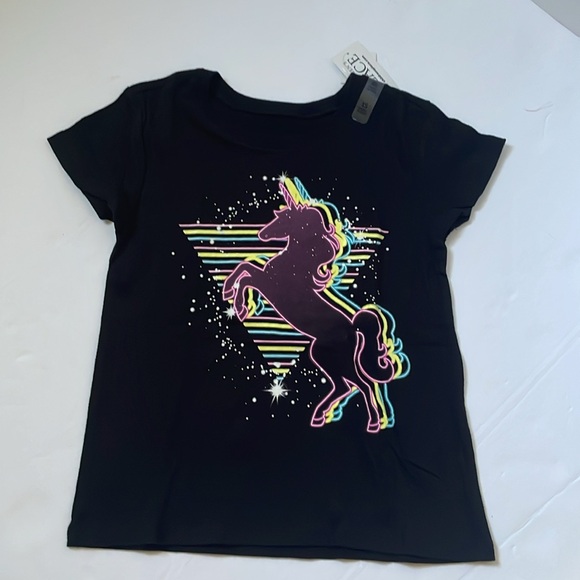 The Children Place Tee with UNICORN graphic design at front. Black, size XS (4). - Picture 3 of 17
